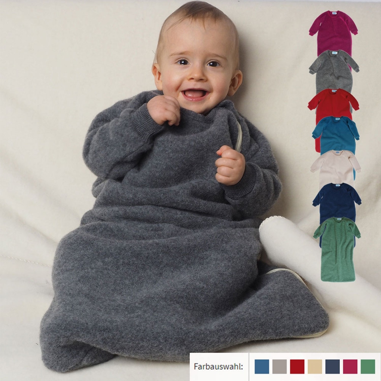 Baby Fleeceschlafsack mit Arm aus Bio-Wolle | Reiff