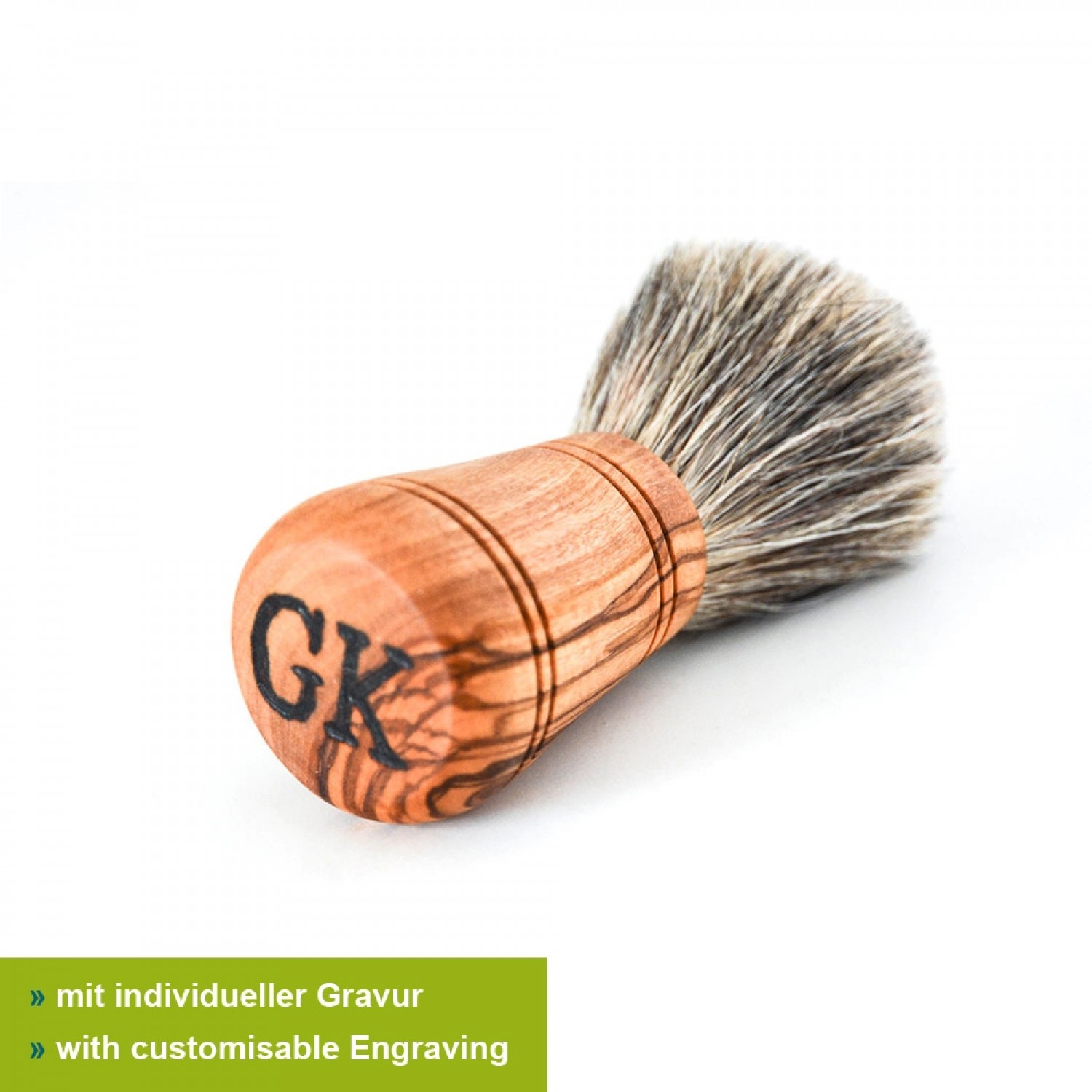 Rasierpinsel Sir George mit Olivenholz Griff & Gravur » D.O.M 