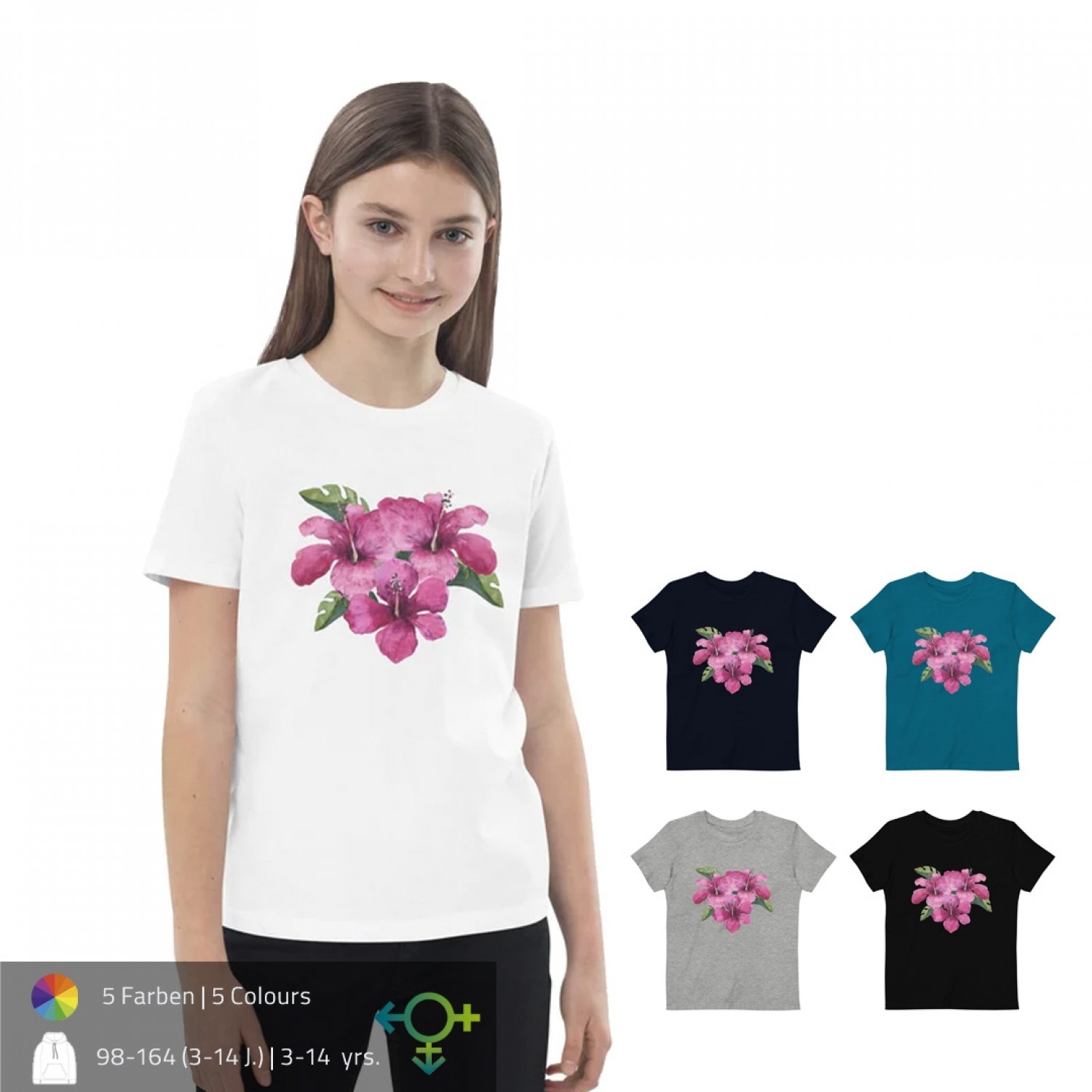 Pink Flower Print T-Shirts Bio-Baumwolle » earlyfish