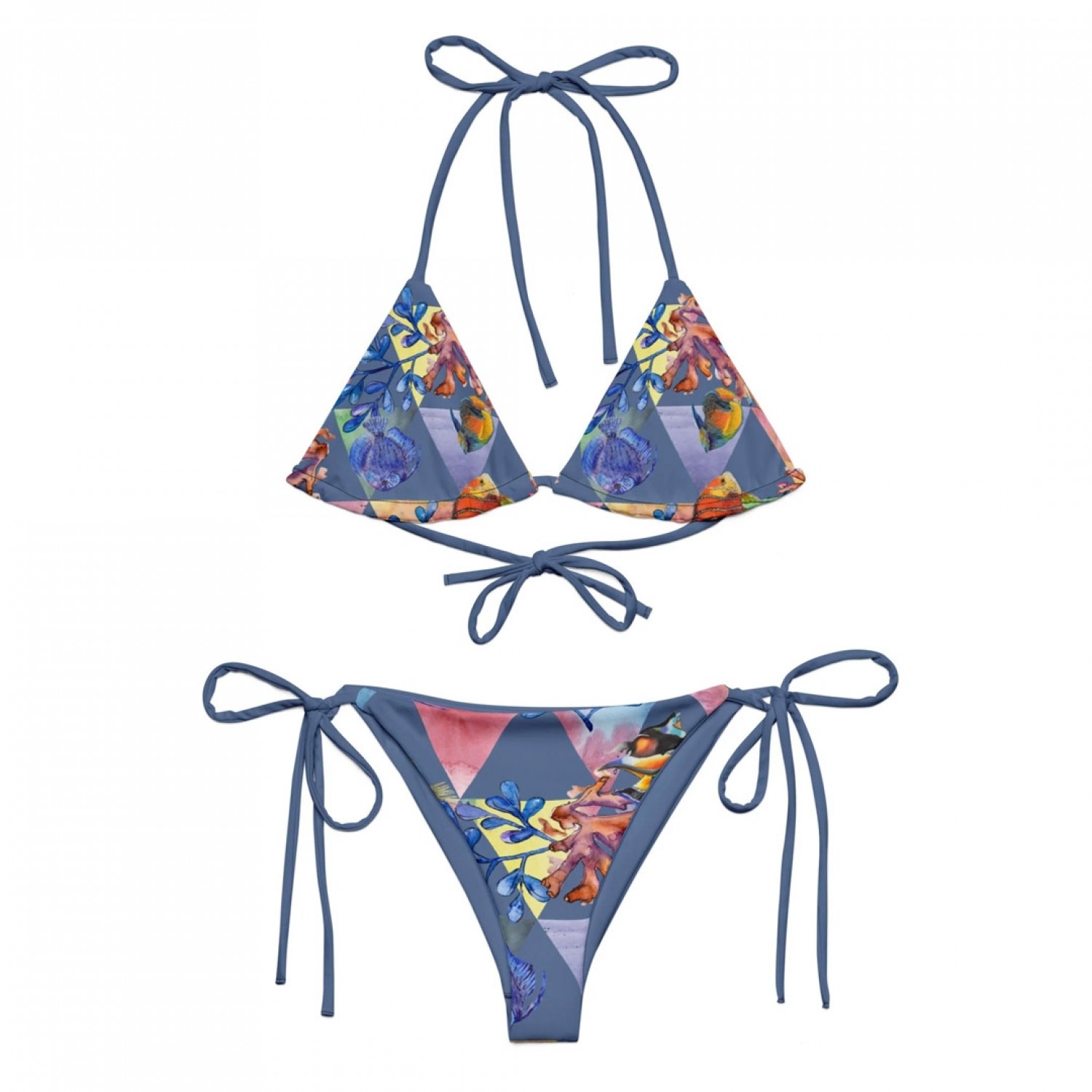Recycelter Triangel-Bikini mit tropischem Print » earlyfish
