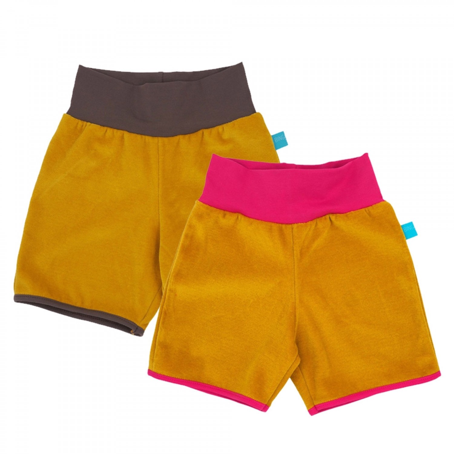 Gelbe Bio-Nicki Shorts mit Kontrastbund » bingabonga