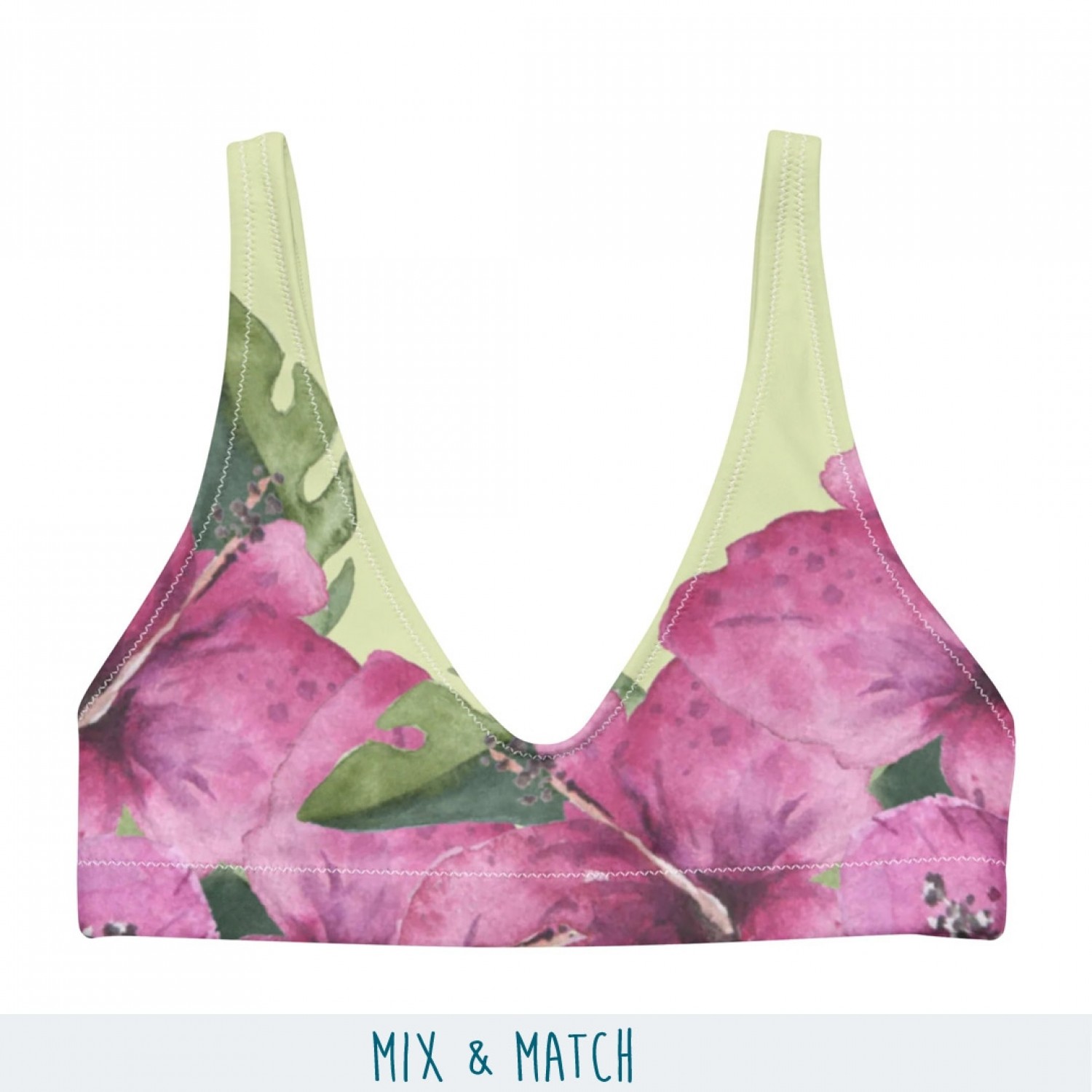 Mix & Match Recyceltes, gepolstertes Bikini-Oberteil Tropical Flower pink/grün » earlyfish