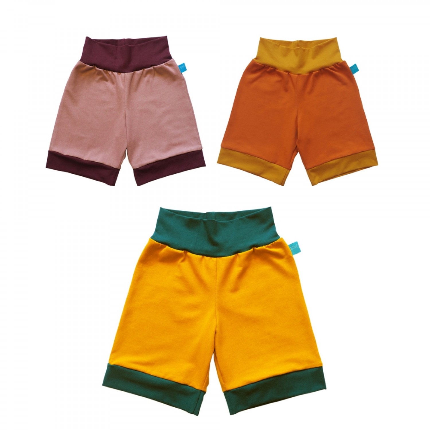 Farbenfrohe Bio Jersey Shorts mit Kontrastbündchen | bingabonga