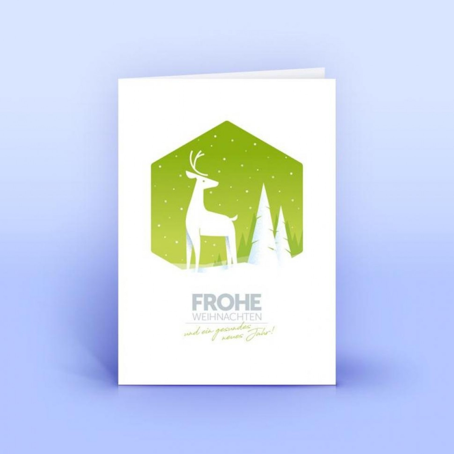 Öko Weihnachtskarte Hirsch im Wald grün » eco cards