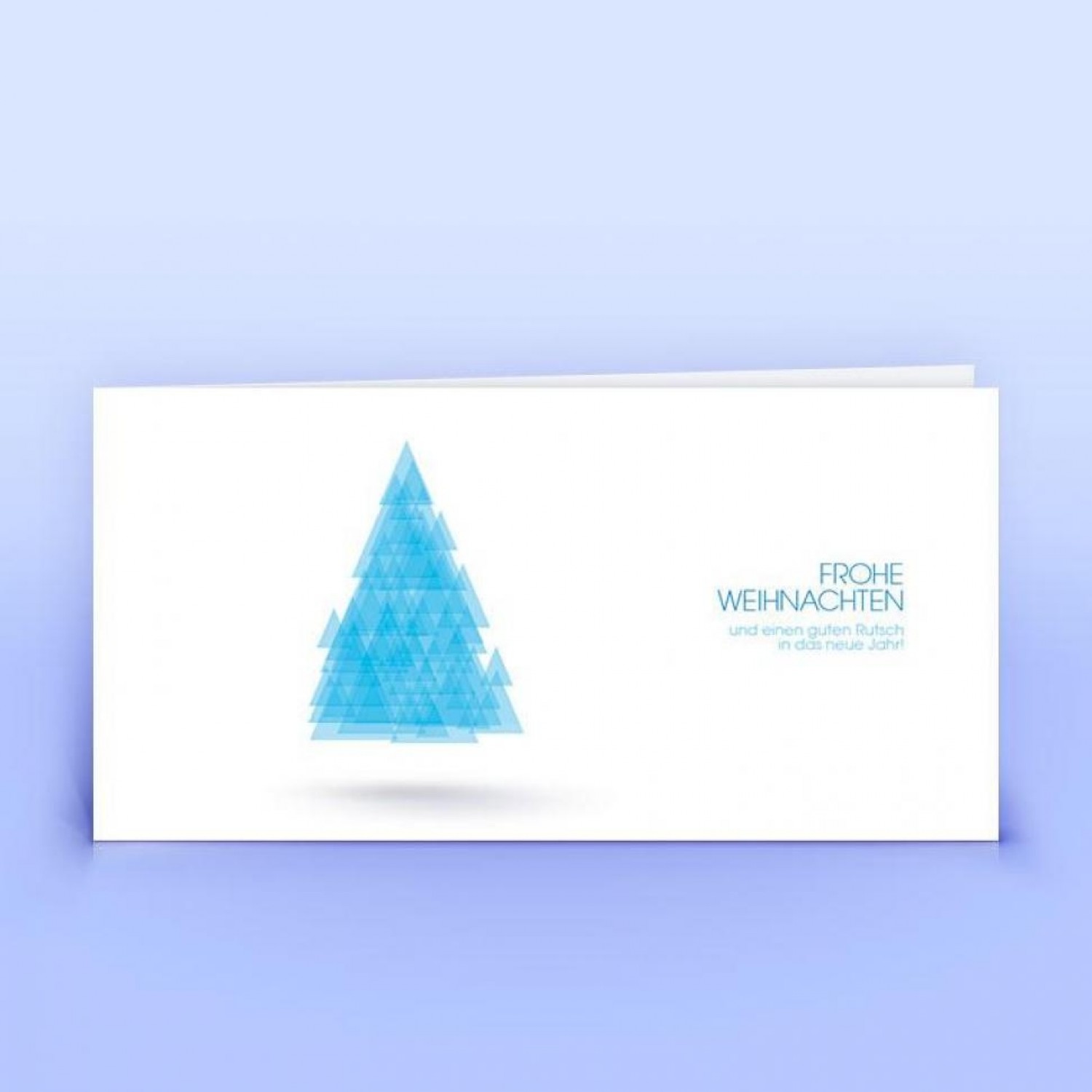 Blaue Weihnachtskarte schwebender Christbaum » eco-cards