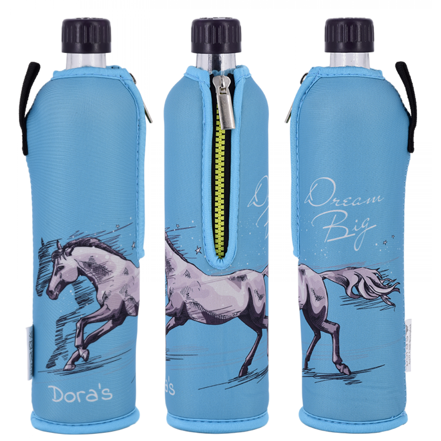 Dora's Glasflasche mit Pferd Motiv-Neoprenanzug