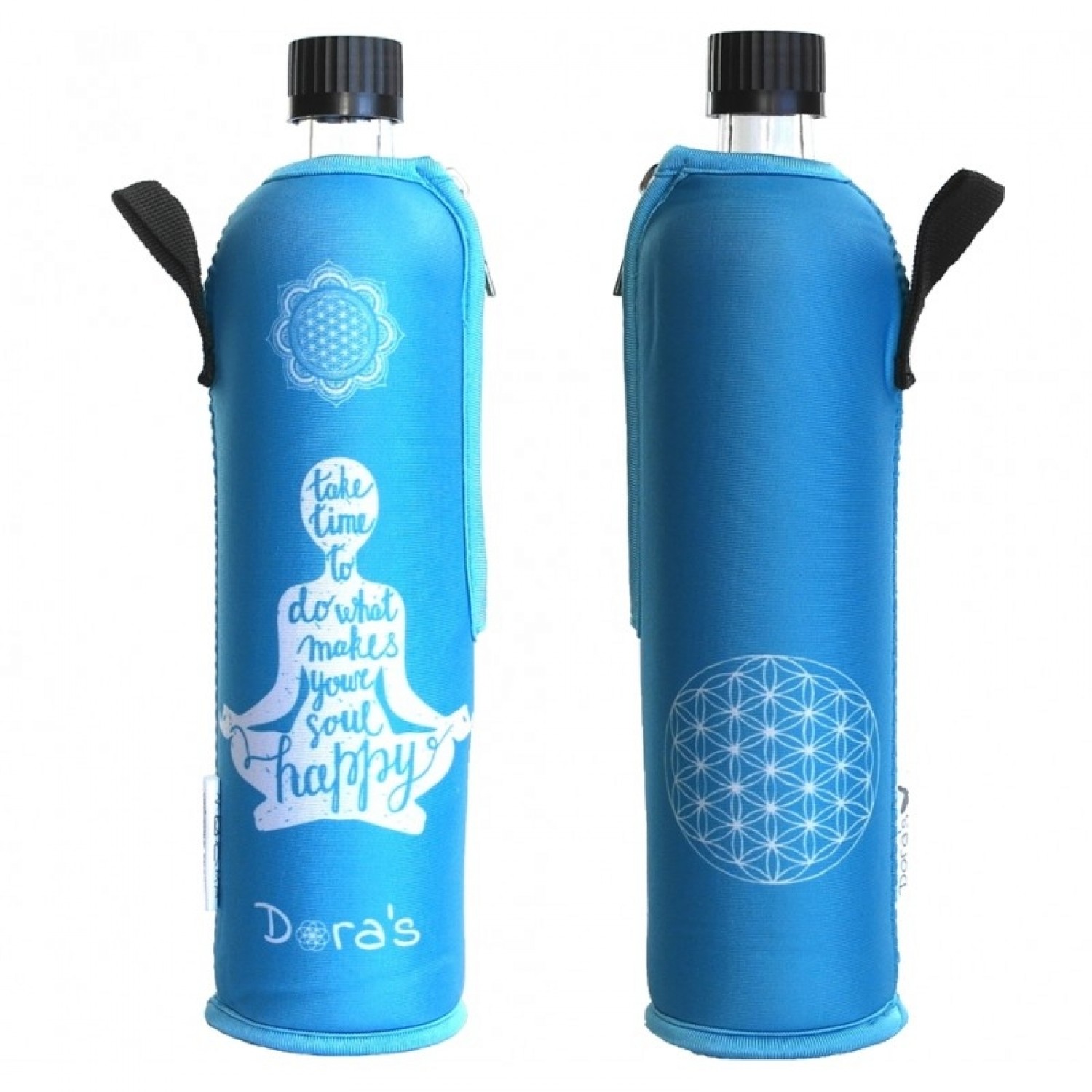 Glasflasche 0.5 L mit Yoga Neoprenbezug » Dora‘s 