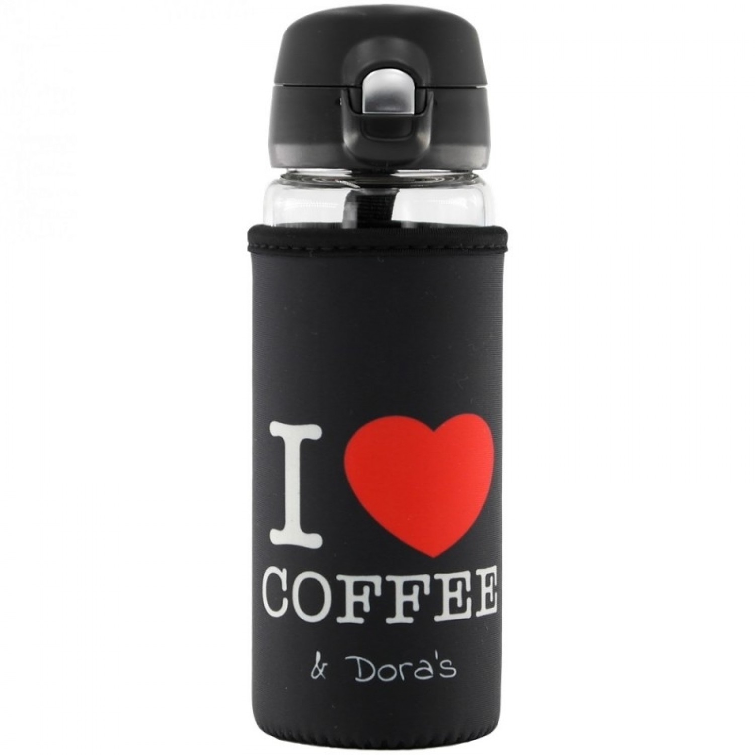 I LOVE COFFEE Thermo Glasbecher mit Schutzhülle | Dora‘s