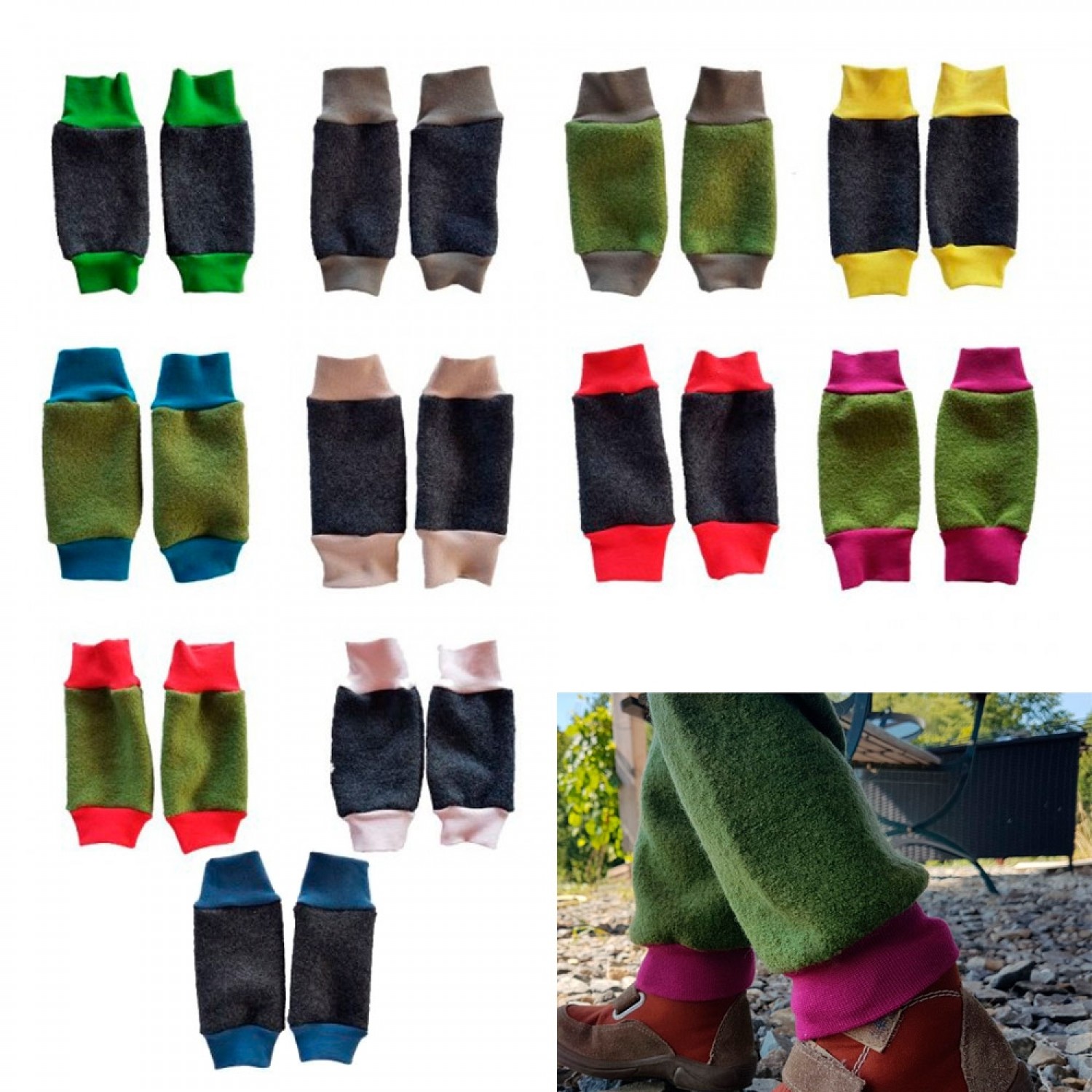 Ulalü Kinder Beinstulpen mit Kontrastbündchen - Bio Walkwolle