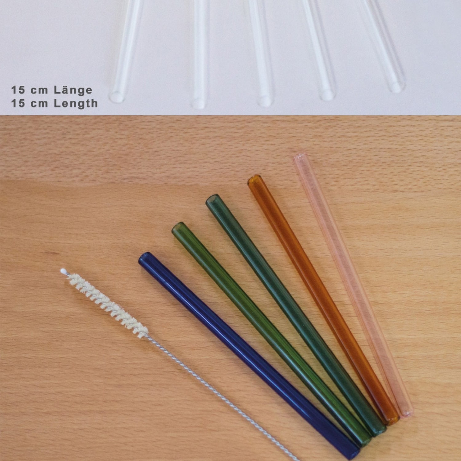 10 klare oder bunte gerade Glastrinkhalme 15 cm | Living Designs