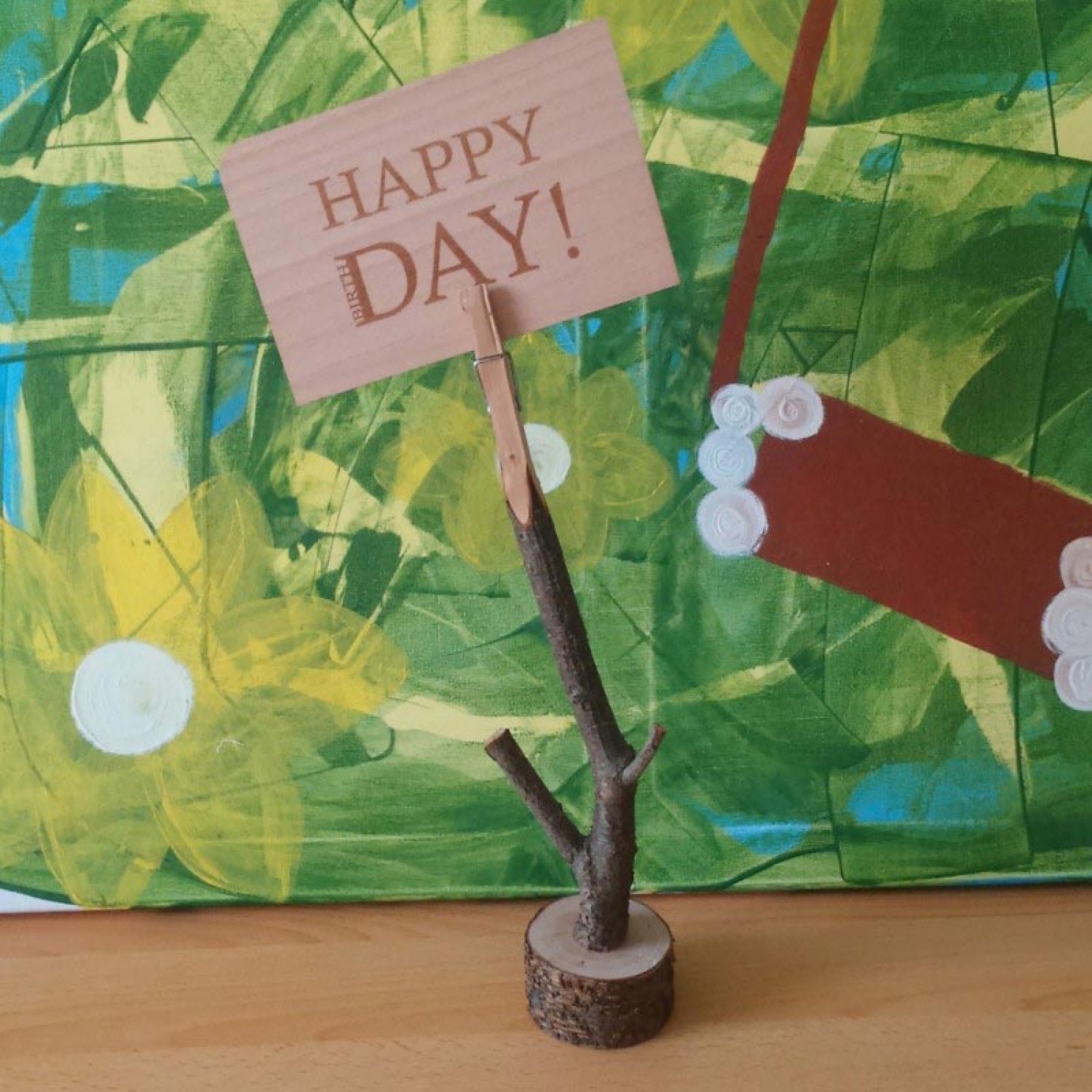 Pinch – Memohalter mit Holzpostkarte HAPPY DAY