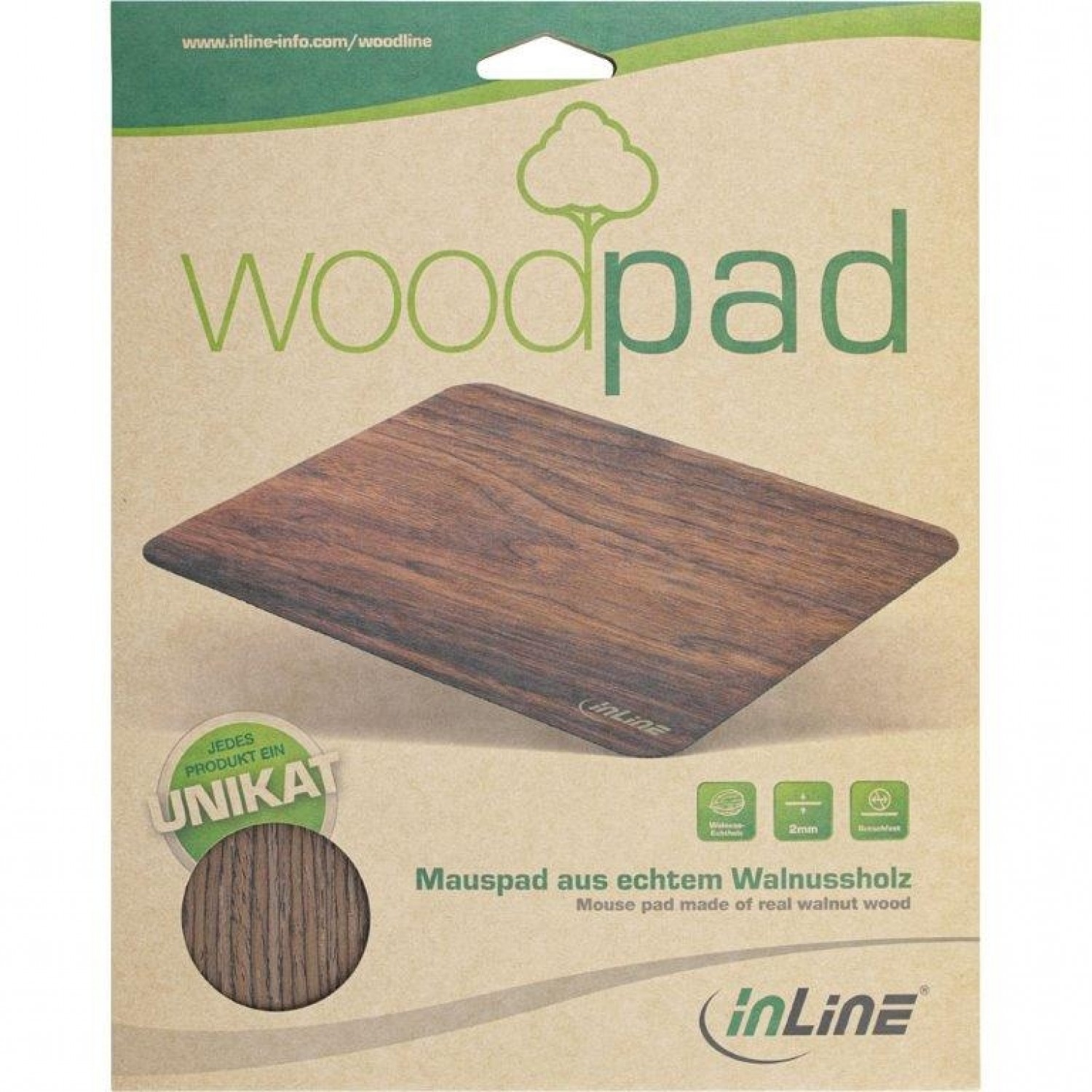 InLine WoodPad, Echtholz Mauspad, Walnuss