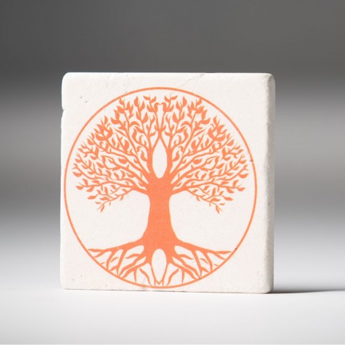 Lebensbaum Travertin Untersetzer – Orange » Living Designs