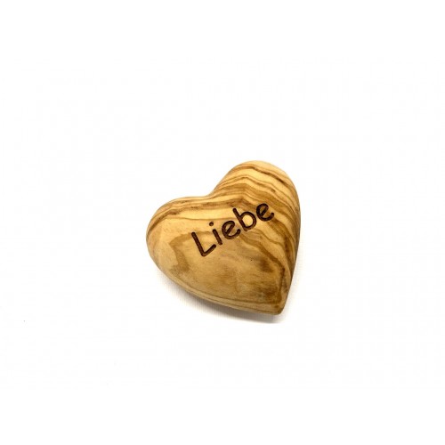 Graviertes Olivenholz Herz Handschmeichler mit inspirierendem Schriftzug – Liebe