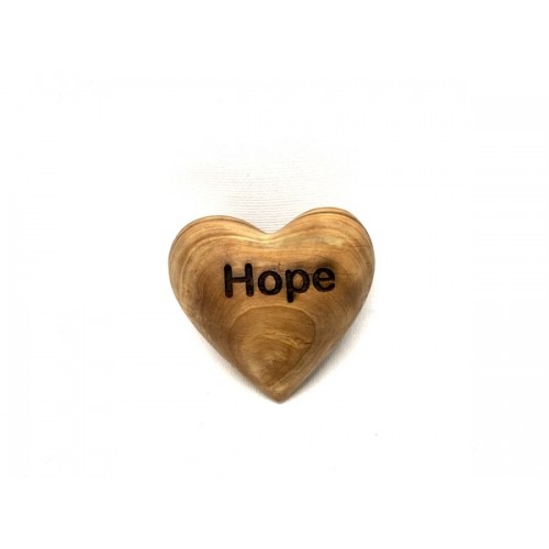 Graviertes Olivenholz Herz Handschmeichler mit inspirierendem Schriftzug – Hope