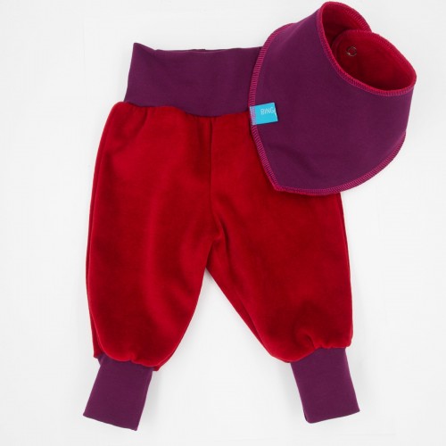 Baby Outfit Set Bio-Nicki Jogger & Wendehalstuch Rot/Aubergine » bingabonga