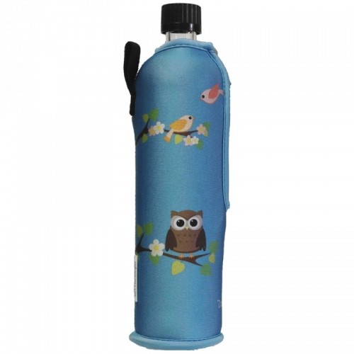 Dora's Mehrweg Glasflasche mit Neoprenbezug »Eule«