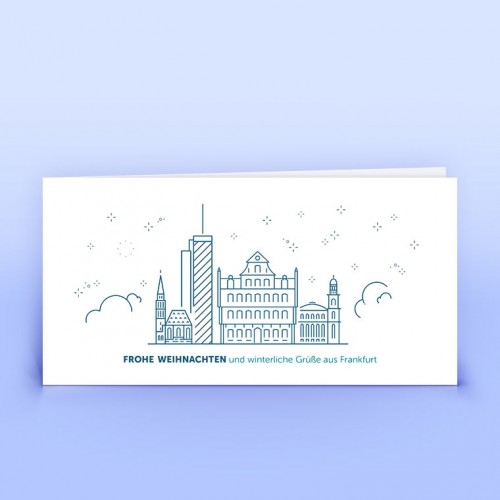Öko Weihnachtskarte Frankfurt Skyline Blau » eco-cards