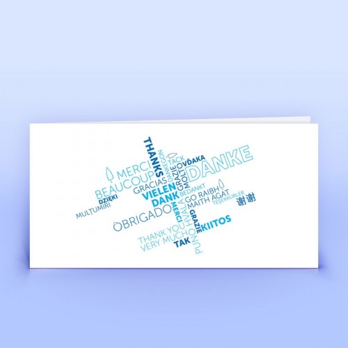 Internationale Dankeskarte Wordcloud in Blau » eco-cards