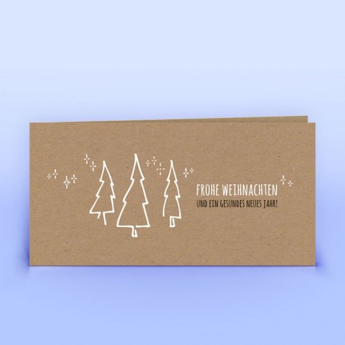 Öko Weihnachtskarte Weiße Tannen & Sterne Illustration » eco-cards