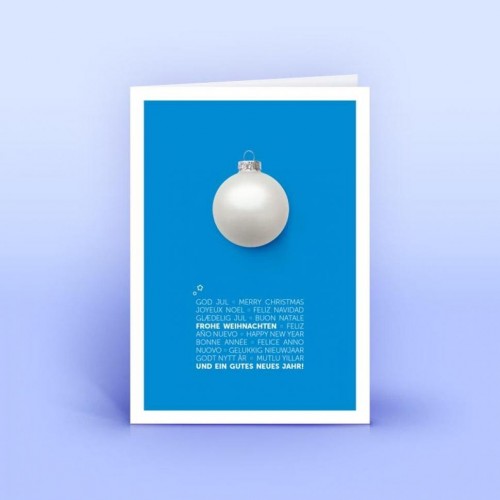 Mehrsprachige Weihnachtskarte perlmutt Weihnachtskugel » eco cards