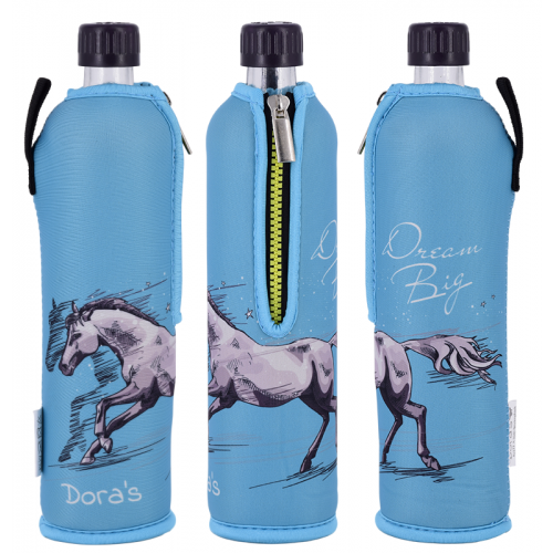 Dora's Glasflasche mit Pferd Motiv-Neoprenanzug