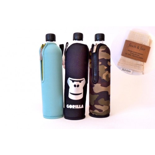 Trinkflaschen Set Gorilla mit Bio-Einkaufsbeutel » Dora‘s