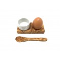 TROUÉ PLUS Eierhalter aus Olivenholz mit Porzellanschälchen & Eierlöffel » D.O.M.