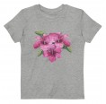 Mädchen Bio-T-Shirt, Grau meliert mit Pink Flower-Print » earlyfish