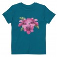 Mädchen Bio-T-Shirt, Türkis mit Pink Flower-Print » earlyfish