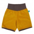 Gelbe Bio-Nicki Shorts mit Kontrastbund Braun » bingabonga