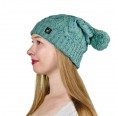 Alpaka Mütze Marie für Damen mit Bommel und Rippmuster, One Size, Graugrün-meliert