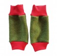 Ulalü Kinder Beinstulpen mit Kontrastbündchen olive/rot- Bio Walkwolle
