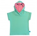 Mint-Grünes Kapu-Shirt für Kinder, rosa-pink gestreifte Kapuze, Bio-Baumwolle