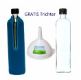Dora's Trinkflaschen Set: Neoprenbezug blau + Ersatzflasche & Trichter