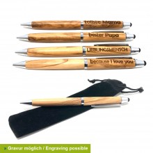Kugelschreiber & Touchpen HENRI aus Olivenholz mit inspirierendem Schriftzug oder Wunschgravur, inkl. Samtetui 