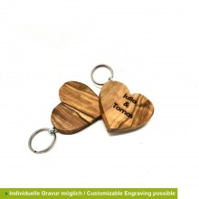 HERZ-Schlüsselanhänger aus Olivenholz, flaches Design – verschiedene Gravuren | Personalisierbar mit Wunschgravur