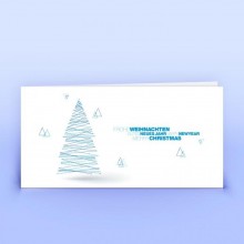 Weihnachtskarte Linienbaum blau, DIN lang Premium-Recyclingpapier