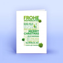 Weihnachtskarte grüne Weihnachtsgrüße international, DIN A6 hoch Recyclingpapier