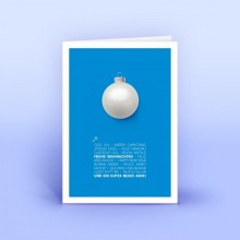 Mehrsprachige Weihnachtskarte perlmutt Weihnachtskugel, DIN A6 hoch Recyclingpapier