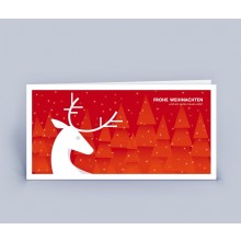 Weihnachtskarte rot mit Hirsch im edlen Design, DIN lang 5er Set