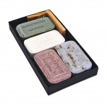 Geschenkset "Seifentraum Plus 1" 4 französische Seifen & Magnetseifenhalter aus Olivenholz