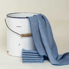 Bodentuch-Set aus Waffelpiquée mit 6 Putzlappen, Blau