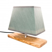 Tischlampe CHARLOTTE-ANTOINETTE rechteckiger Olivenholzsockel & Textilschirm olivgrün