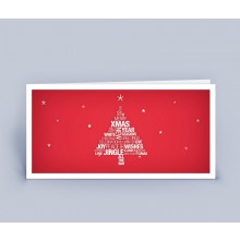 Weihnachtskarte rot – Wortwolke Christbaum mit englischem Weihnachtsgruß im 5er Set
