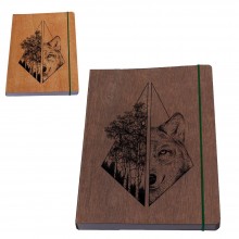 Notizbuch Wolf maskulin mit Holzfurnier-Buchumschlag, Kirsche oder Nussbaum
