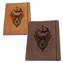 Notizbuch HIRSCH mit Holzfurnier-Buchumschlag, Kirsche oder Nussbaum