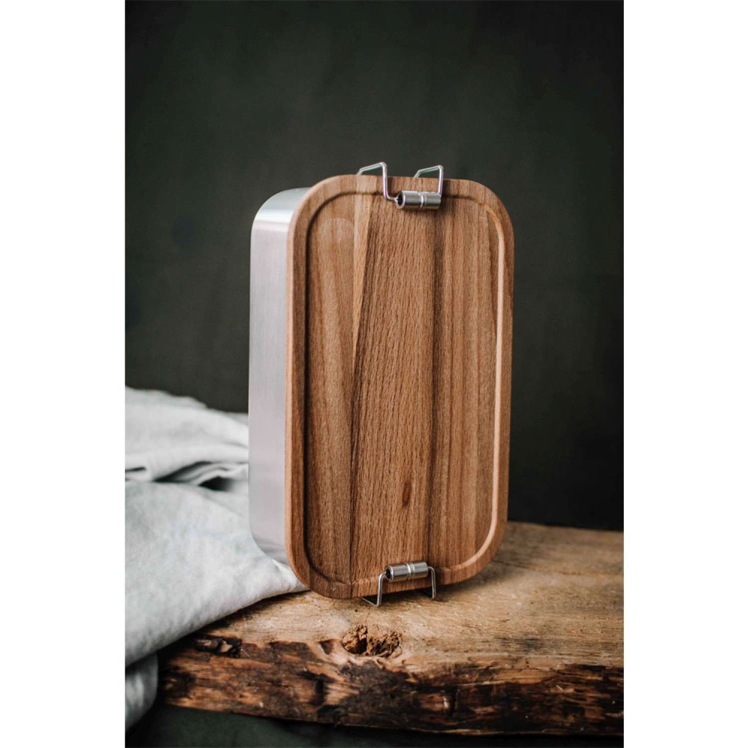 Stainless Steel Lunchbox Click Picnic + beechwood cutting board lid » Tindobo