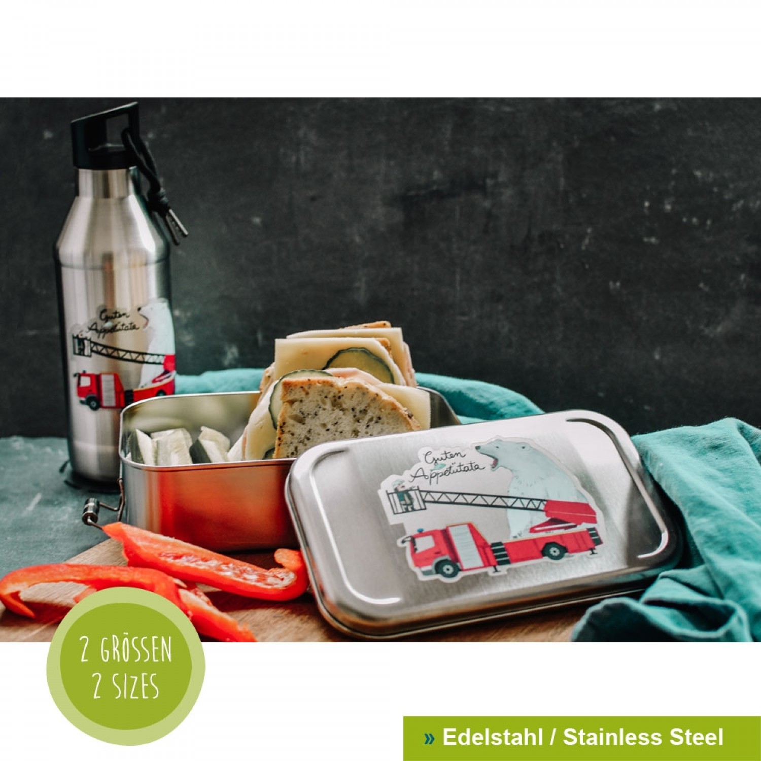 Kids Lunch Box & Bottle Set Fire Brigade, stainless steel » Tindobo