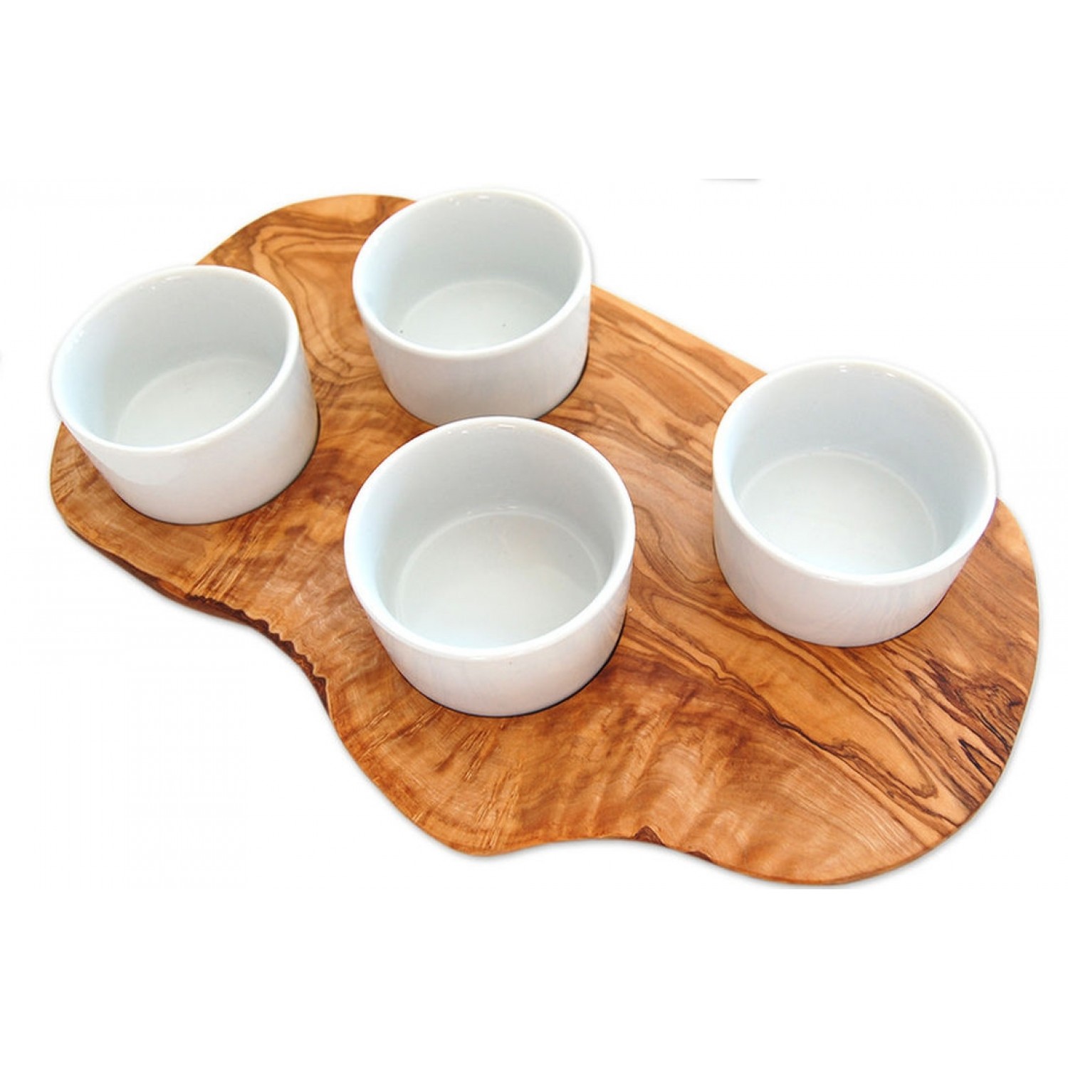 Olive Wood Tray & Dip Porcelain Bowls | D.O.M.